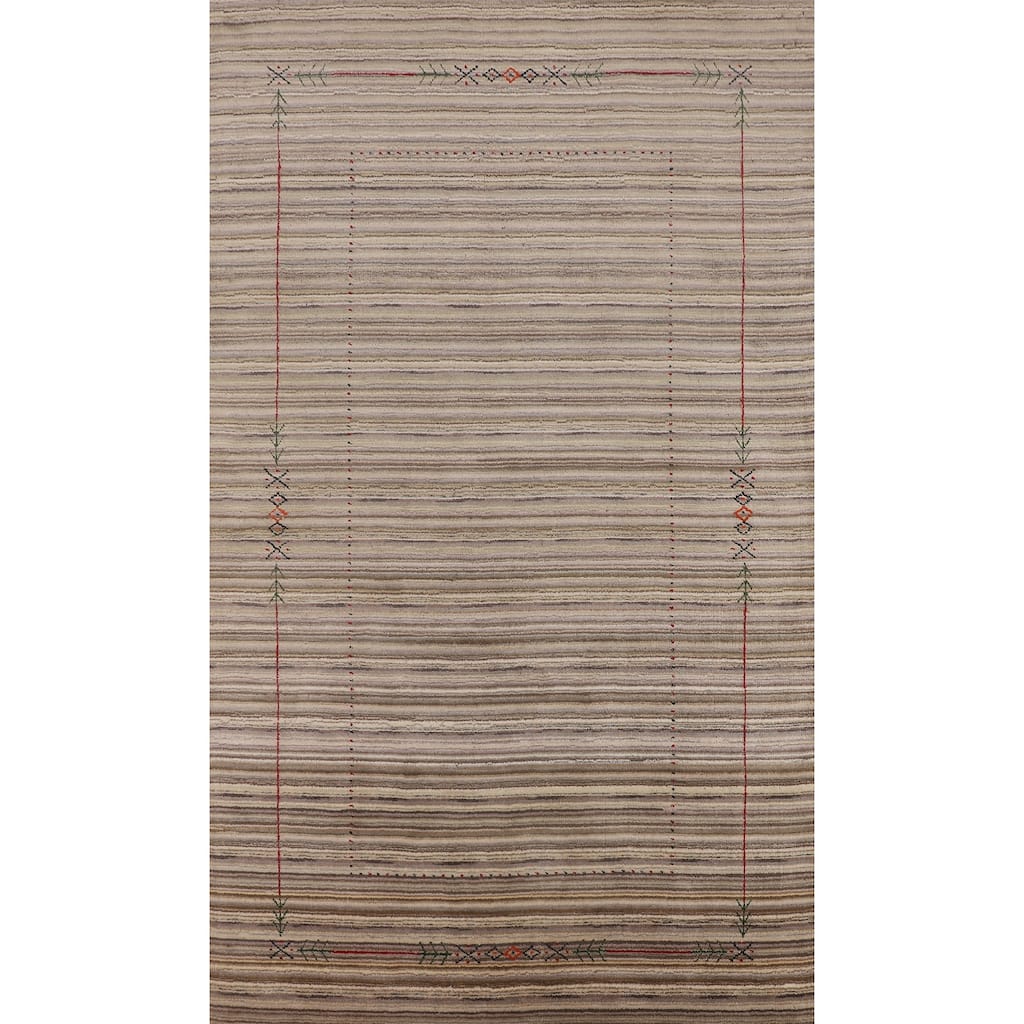 Striped Gabbeh Indian Area Rug Hand-Knotted Wool Carpet - 5'0"x 7'10"