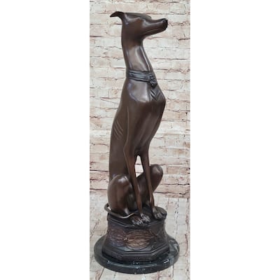 Art Deco Life Size Sitting Greyhound Imitative Dog Bronze Sculpture Marble Base Statue