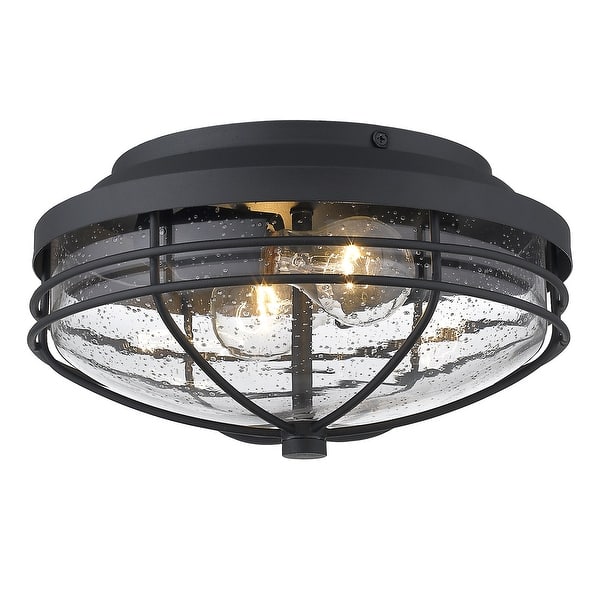 slide 2 of 4, Golden Lighting Seaport 2 Light 12" Wide Outdoor Flush Mount Bowl Natural Black / Seedy