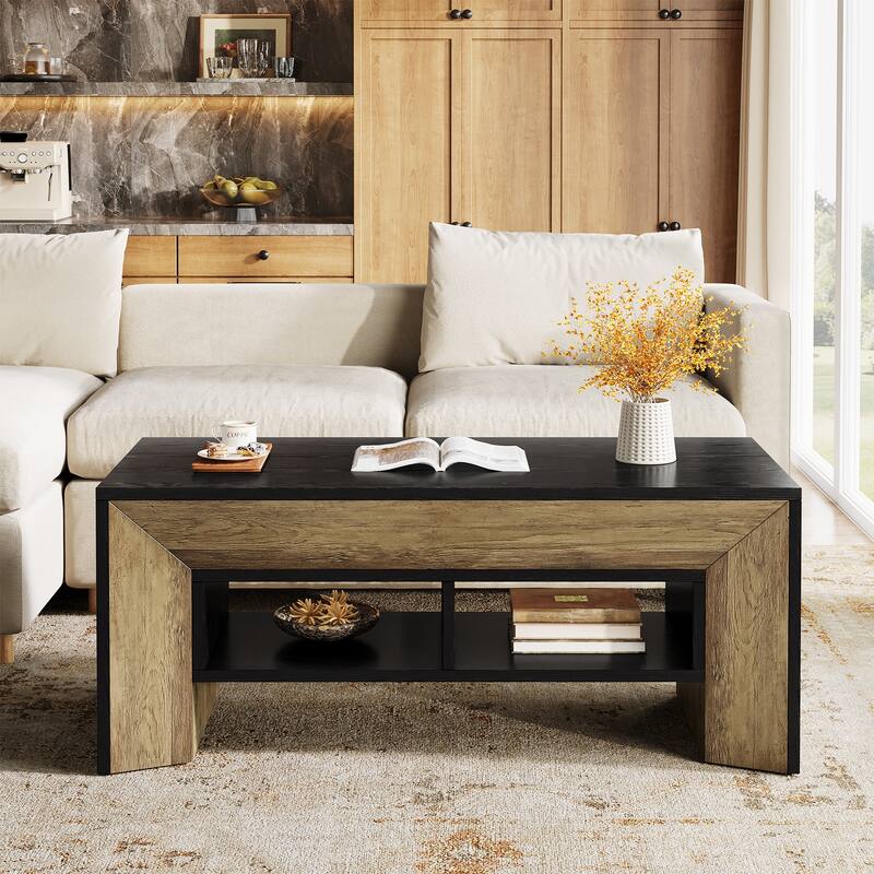 47.2" Modern Coffee Table, Rectangular Wood Center Table
