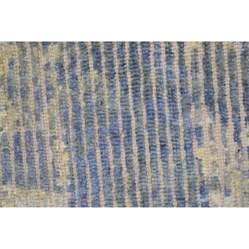 Hand Knotted Oriental Viscose Silk Carpet Modern All-Over Navy Blue & Blues Abstract Area Rug - 7' 8'' X 5' 6''