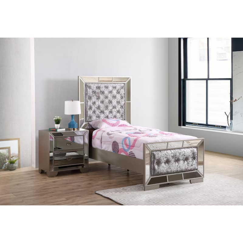 Hollywood Hills Velvet Tufted Bed - Silver Champagne - Twin