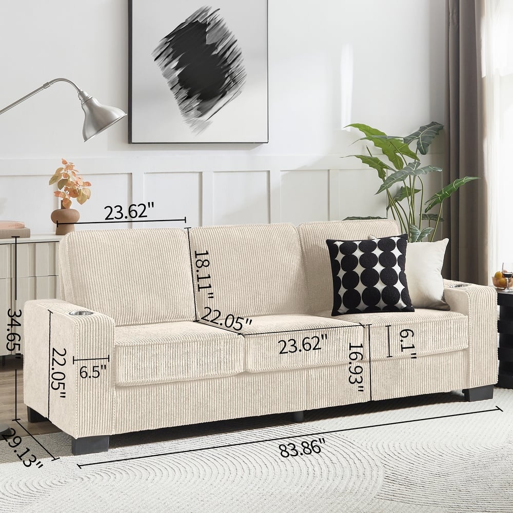 83.86"Corduroy Fabric sofa,Modern Compressed Couch,3-Seater Sofa