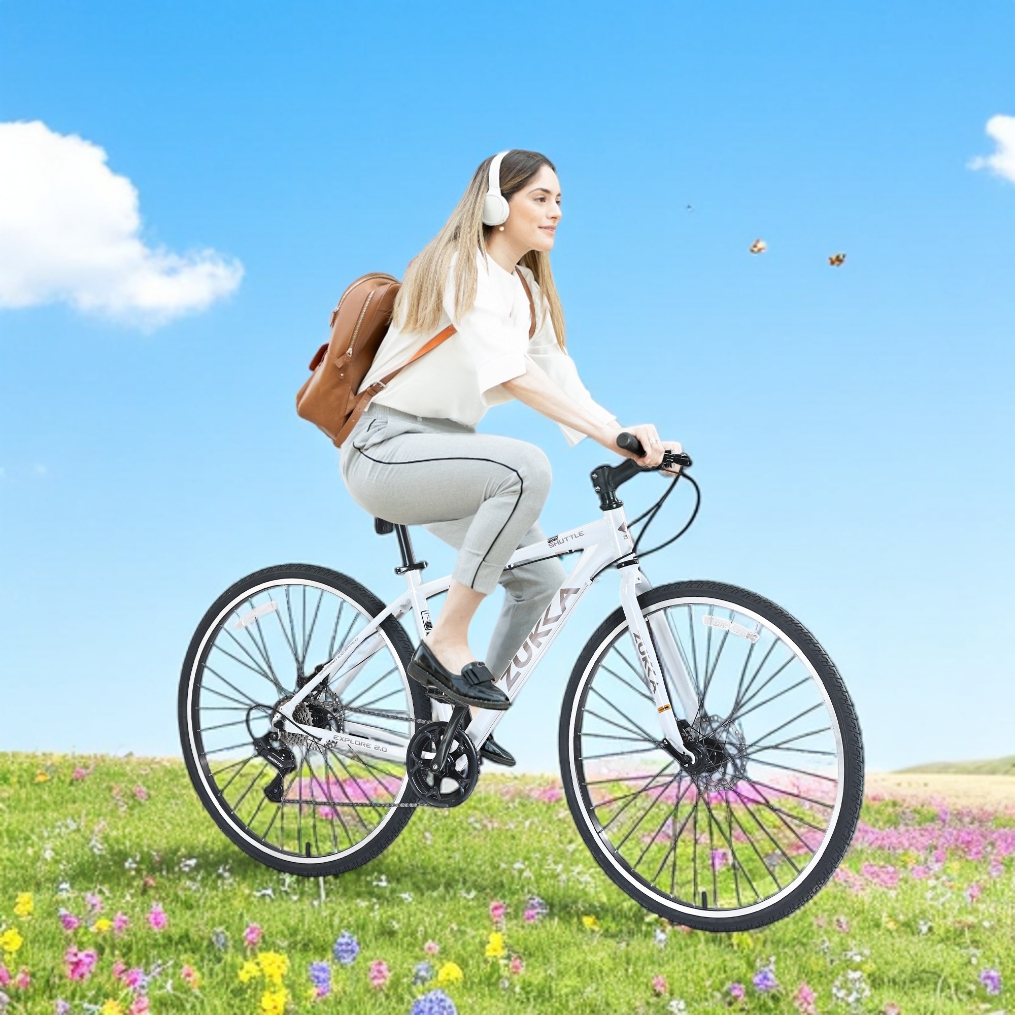 Shimano 7-Speed Hybrid Bike with Aluminum Alloy Frame, Disc Brakes, and 700C Tires for Men & Women, Road & City Bicycle