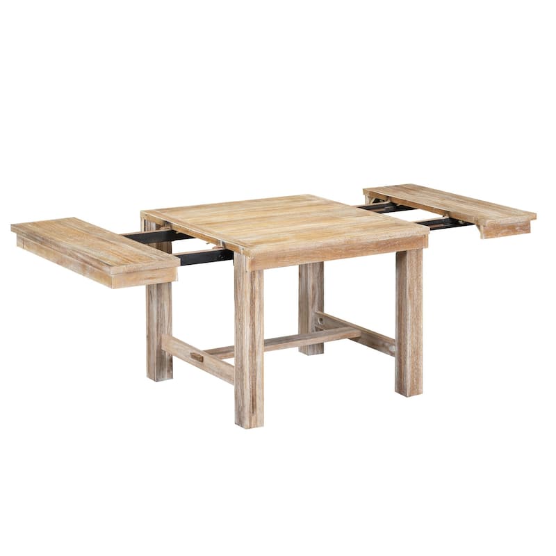6-Piece Wooden Dining Table Set with Extendable Table & 4 Chairs & Bench
