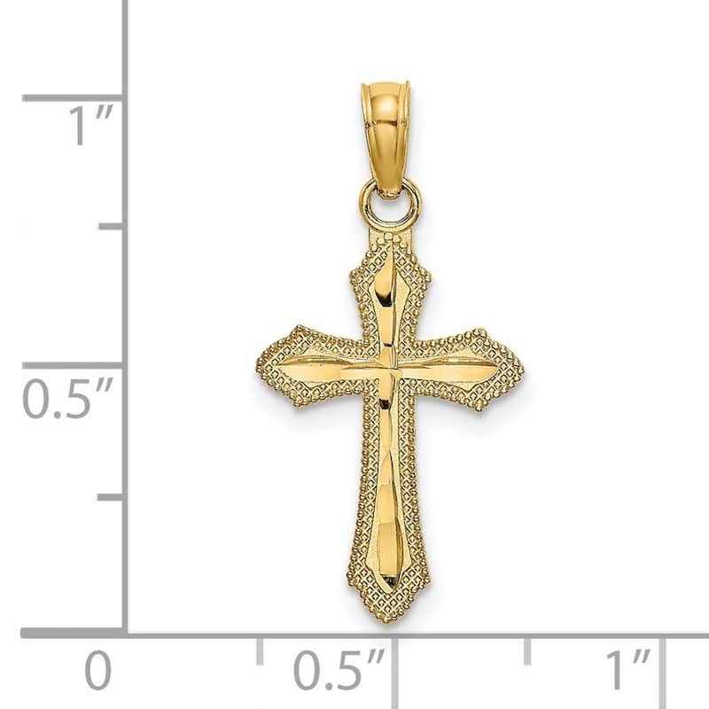 Curata 14k Yellow Gold Beaded Edge Polished Faith Cross Necklace 12mm x 17.5mm