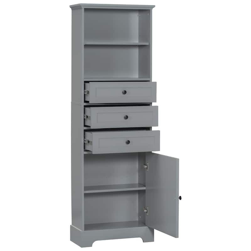 Tall Storage Cabinet with 3 Drawers and Adjustable Shelves