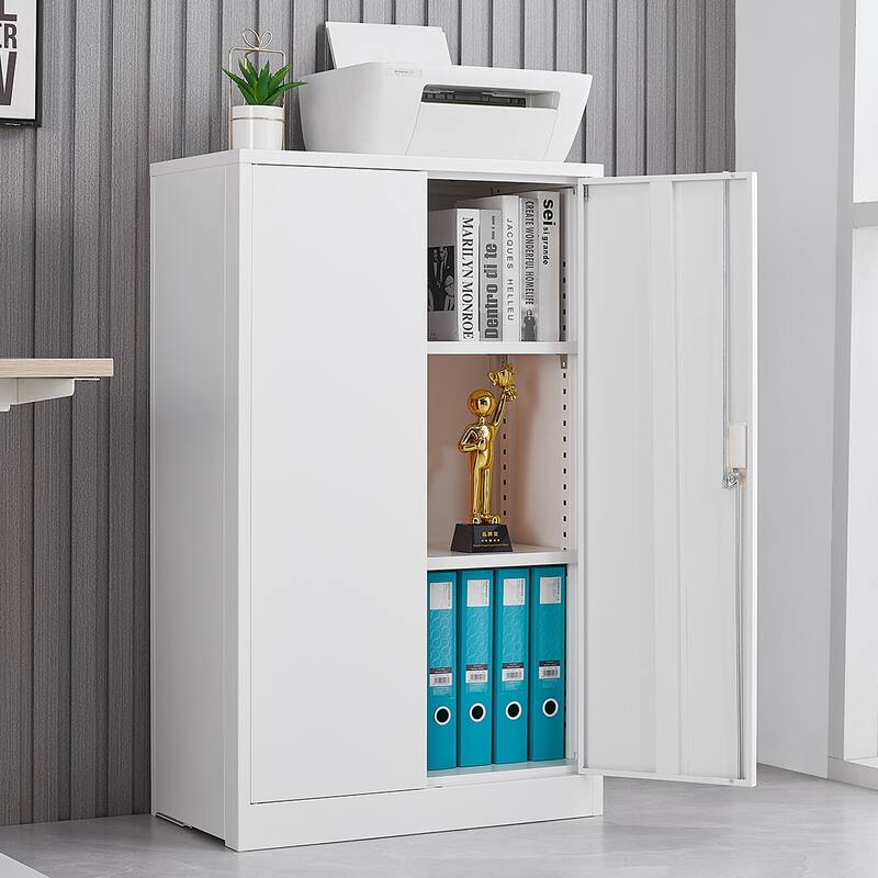 Modern Filing Cabinet Folding Storage Cabinet with Door Locks and Adjustable Shelves, for Home Office, School Garage - White