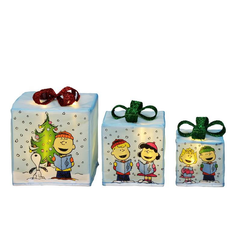 8"x 10"x 12" Peanuts PreLit LED Presents Printed Carolers