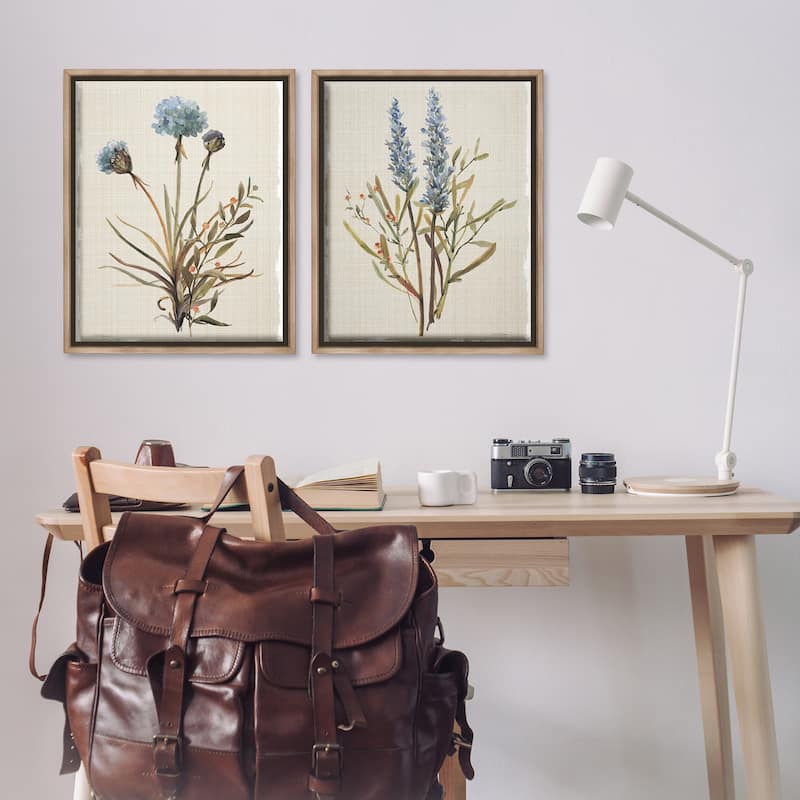 Stupell Natural Budding Blooms Framed Floater Canvas Wall Art Design By Carol Robinson (Set of 2)