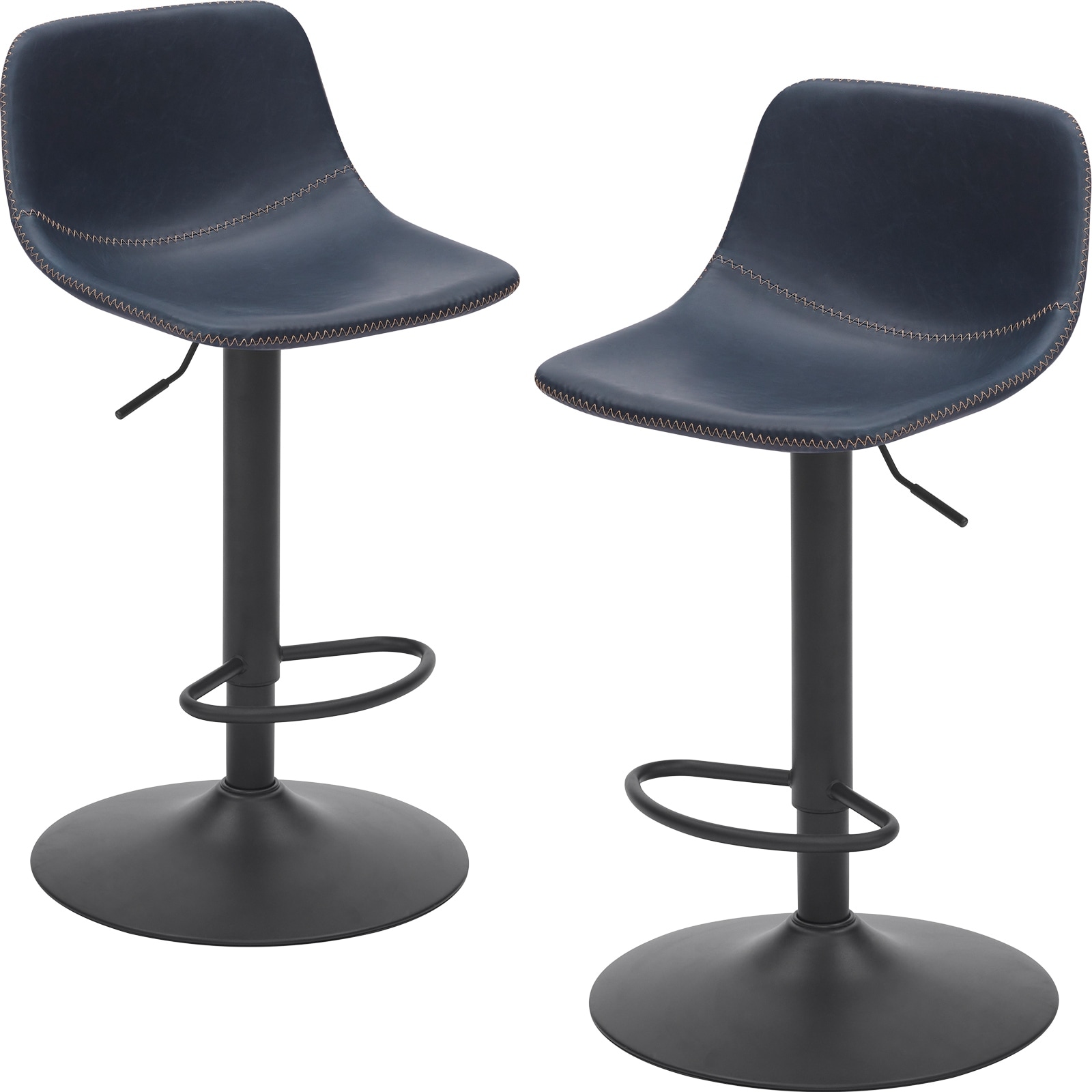 Set of 2 Industrial Adjustable Swivel Bar Stools, PU Leather with Footrest - Mid-Century Kitchen Island Stools
