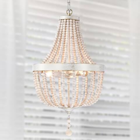 Wood Beaded Chandelier Boho Wood Bead Pendant Light Fixture 3-Light