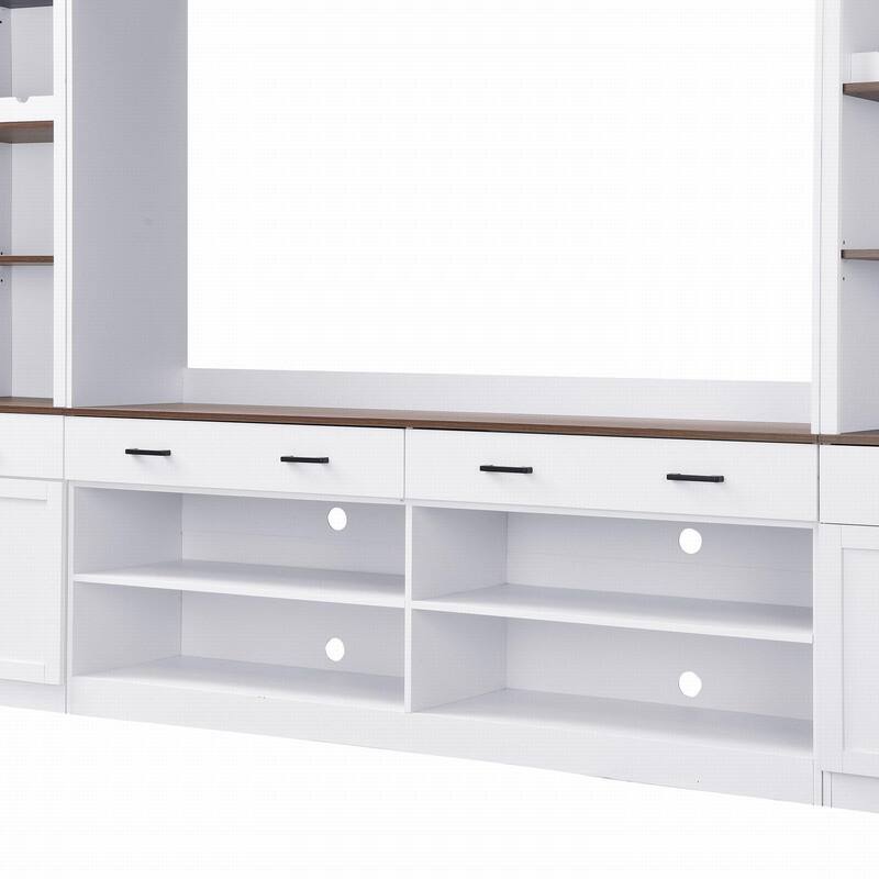 108.2"W Farmhouse 4-Piece Entertainment Wall Unit Set with Bookshelf for TVs Up to 70"