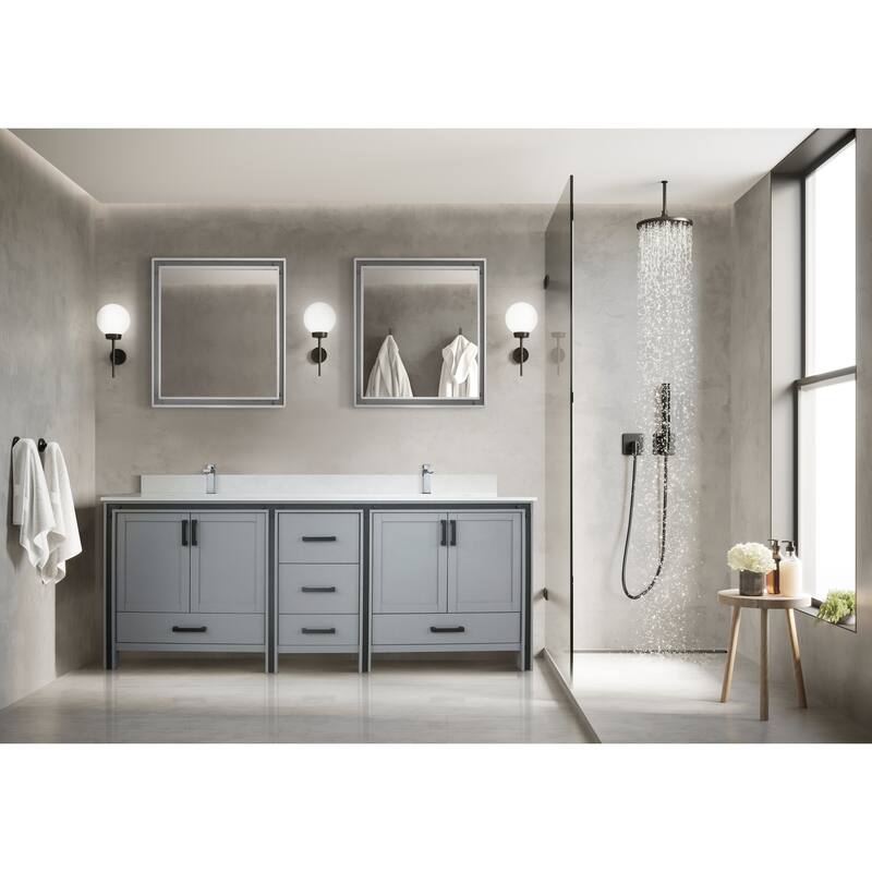Ziva 80 in W x 22 in D White Double Bath Vanity, White Quartz Top, Faucet Set and 30 in Mirrors