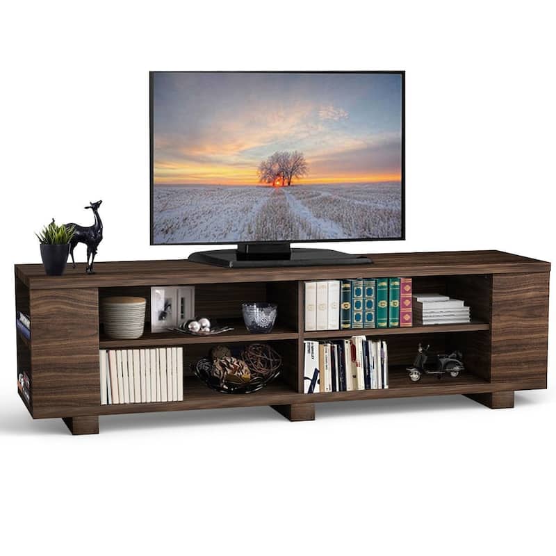 Modern TV Stand in Walnut Wood Finish - Holds up to 60-inch TV - 59"W x 15.5"D x 17.5"H