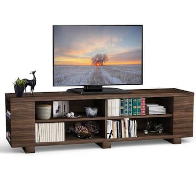 Modern TV Stand in Walnut Wood Finish - Holds up to 60-inch TV - 59"W x 15.5"D x 17.5"H