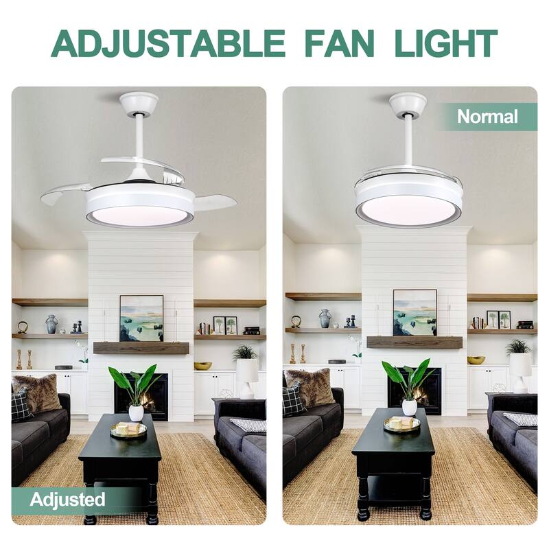 Cusp Barn 36 Inch Retractable Ceiling Fan with Lights, Modern 6 Speeds Silent DC Motor Fandelier Ceiling Fan for Bedroom