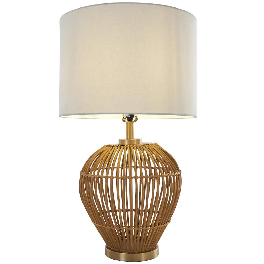 Rattan Handmade Woven Open Frame Room Table Lamp with Gold Accents - Brown - Roche River Decor