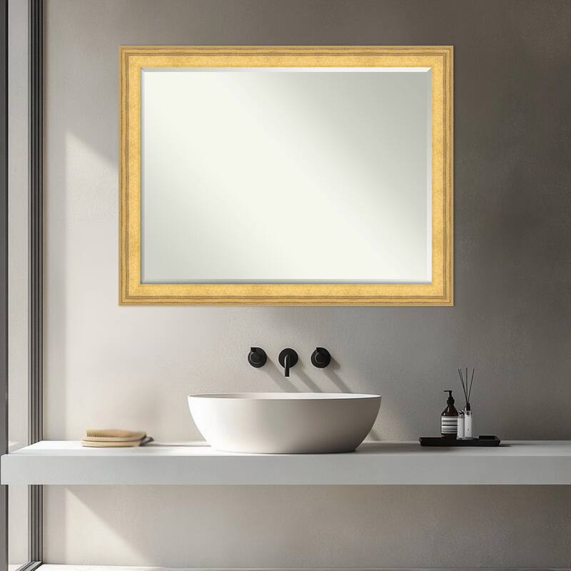 Owen Half-Inch-Bevel Framed Bathroom Vanity Wall Mirror - Owen Gold - 21 x 27 in