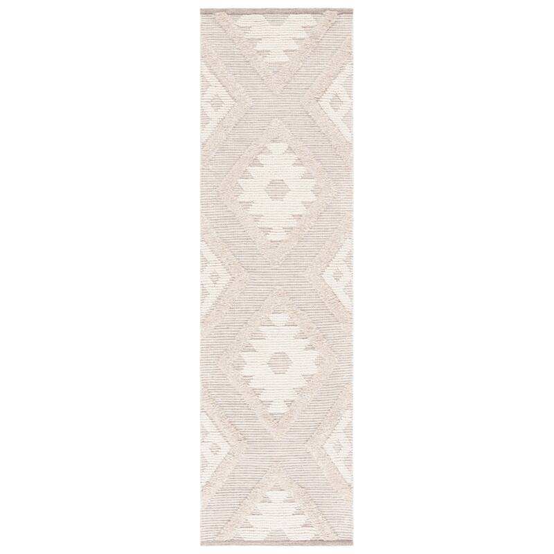 SAFAVIEH Handmade Natura Aladina Rustic Diamond Trellis Wool Rug - 2'3" x 8' Runner - Beige/Light Grey