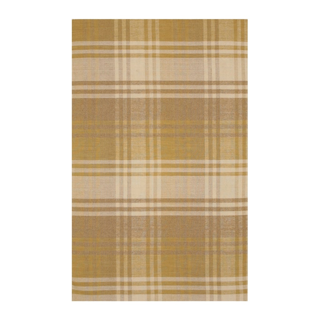 Yellow Handmade Wool Transitional Plaid Rug, 5' x 8', Soft Elegant Floor Accent - L