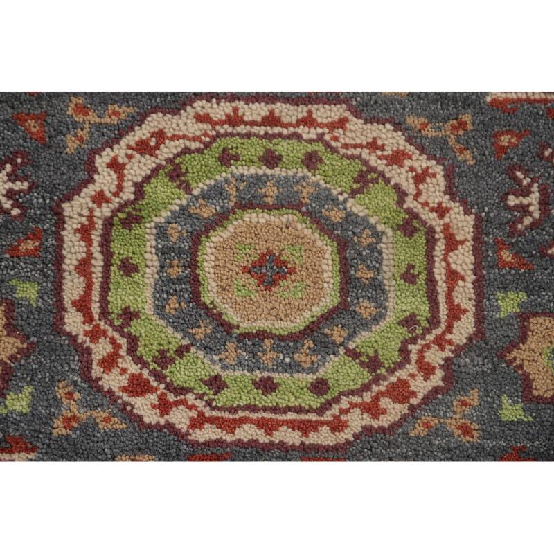 Geometric Grey Kazak Runner Rug Hand-Knotted Wool Carpet - 2'6"x 7'9"