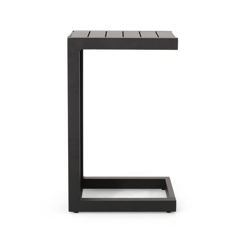 Roomfitters Modern Outdoor Side Table with Slatted Aluminium Frame, Weather-Resistant Accent Table for Patio