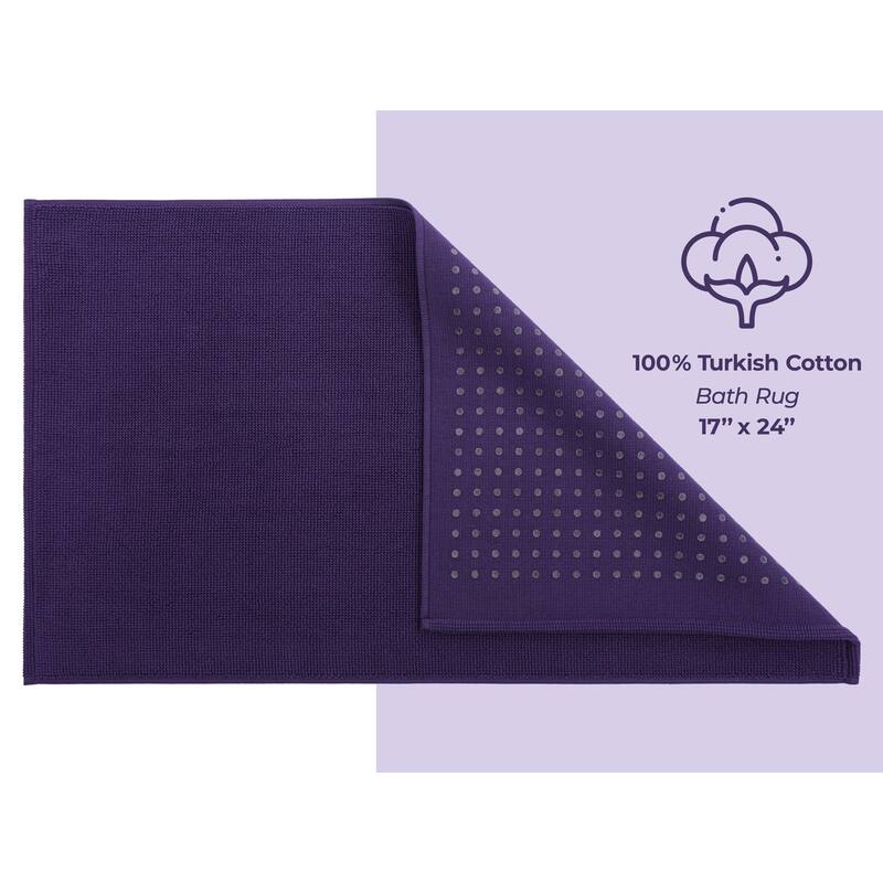 American Soft Linen 100% Cotton Bath Mat Rugs, 17x24 inches Slip Resistant Bottom Base Bath Mats for Bathroom
