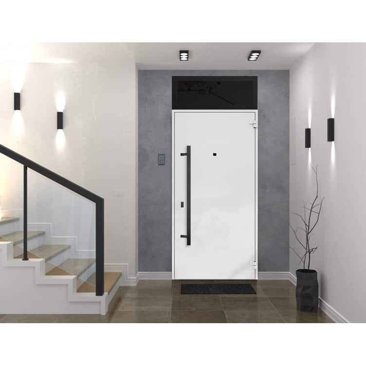 Front Prehung Steel Door 6072 Black Enamel Side and Top Window Sidelite W36+14xH80+16 Lh I Bedroom Door Bathroom Door