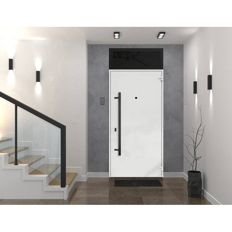 Exterior Prehung Steel Entry Door Ronex 0131 Grey 2 Sidelites Top Window Stainless Steel Inserts 16+36+16x96 Left Hand