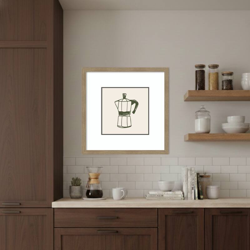 Italian Coffee Pot by Karen Menzenbach Wood Framed Wall Art Print