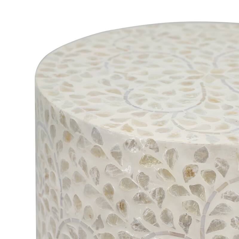 Round Capiz Shell Inlay Accent Stool - 17.75" - White