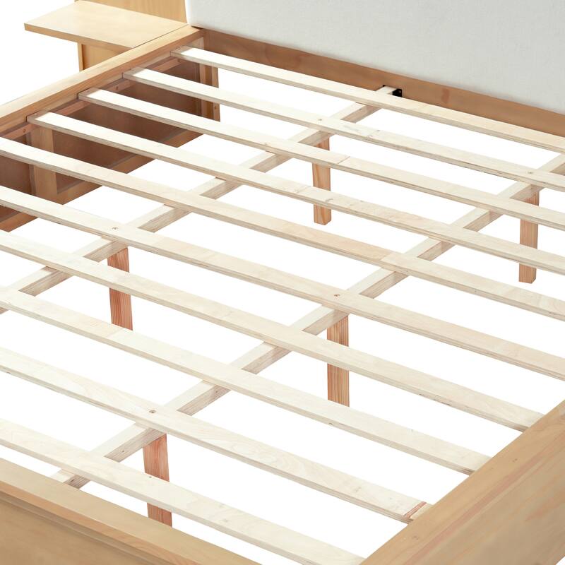 Christopher Knight Home - Avery Platform Bed Frame with Upholstered Headboard & Built-In Side Shelves, No Box Spring Needed