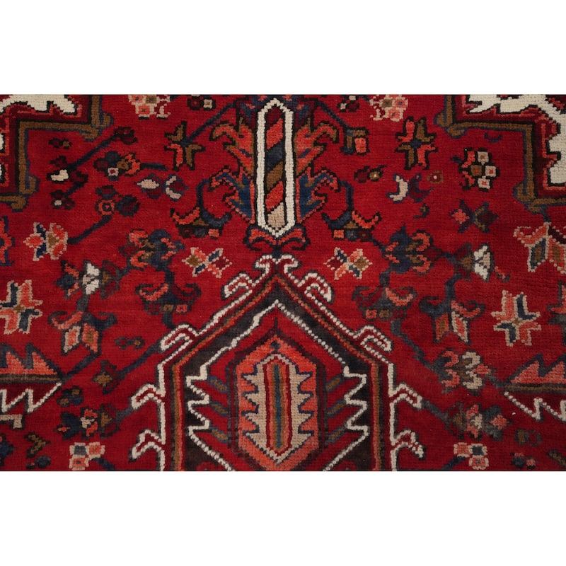 Hand Knotted Oriental 100% Wool Carpet Traditional Medallion Red Heriz Area Rug - 8' 11'' X 6' 11''