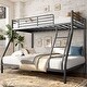 preview thumbnail 1 of 11, Twin Over Full Bunk Bed with Ladder & Guardrail Heavy Duty, Heavy Duty Metal Slats Full