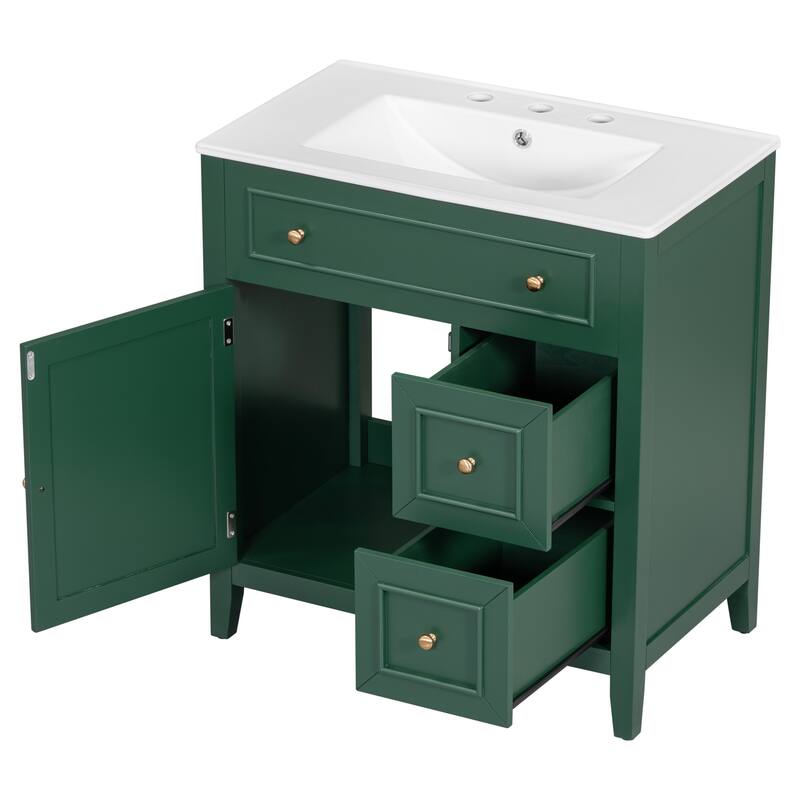 30" Bathroom Vanity with Sink Top, Bathroom Vanity Cabinet with Door and Two Drawers, Solid Wood Frame, One Package