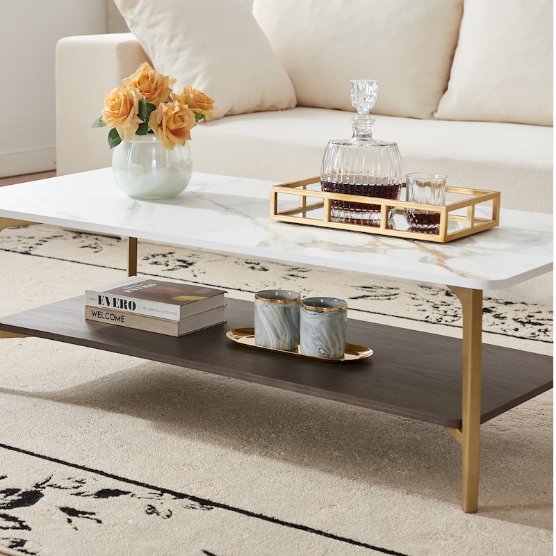 Modern Coffee Table Stylish Coffee Table Rectangular Center Table Side Table with Open Space, for Living Room‌