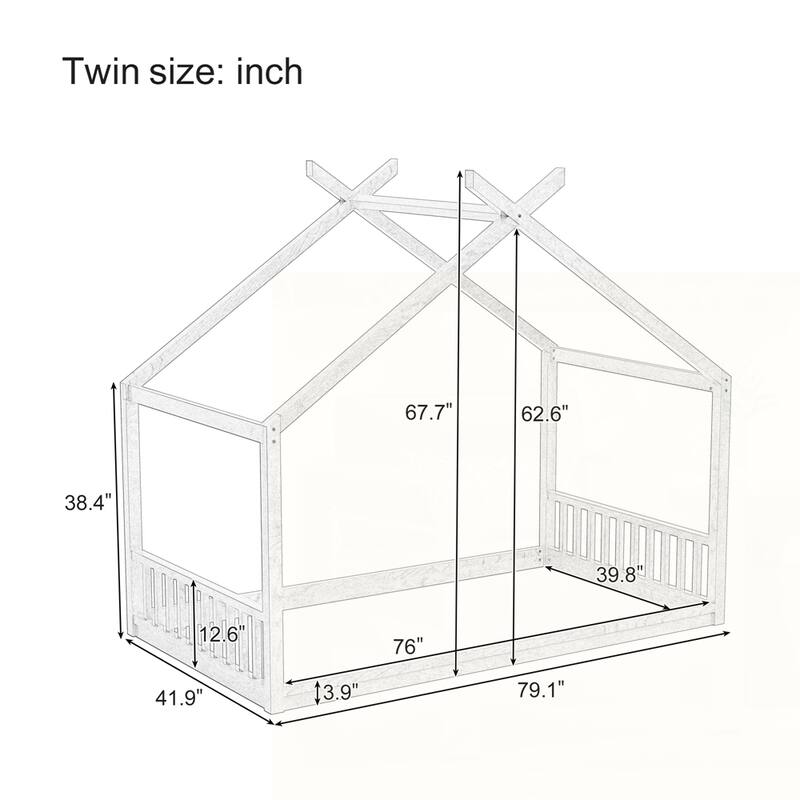 Floor Bed Frame with Headboard and Footboard