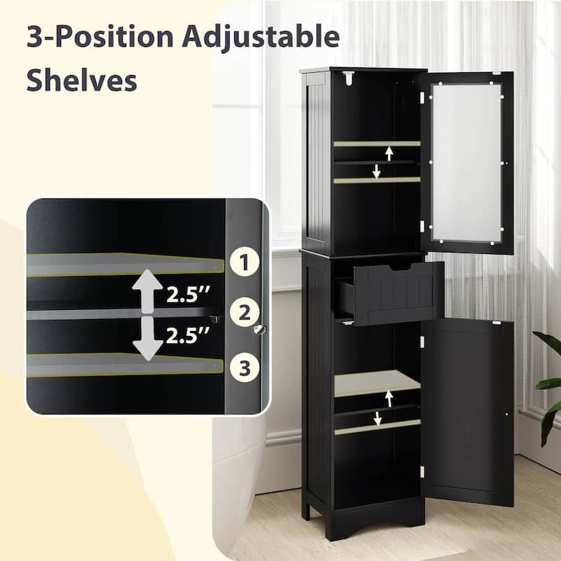 Costway Bathroom Tall Cabinet Freestanding Linen Tower with Doors & - See Details