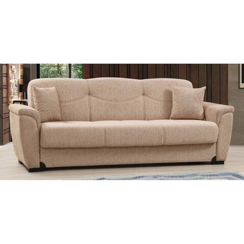 Brooksville Beige Fabric Upholstered Convertible Sleeper Sofa with Storage