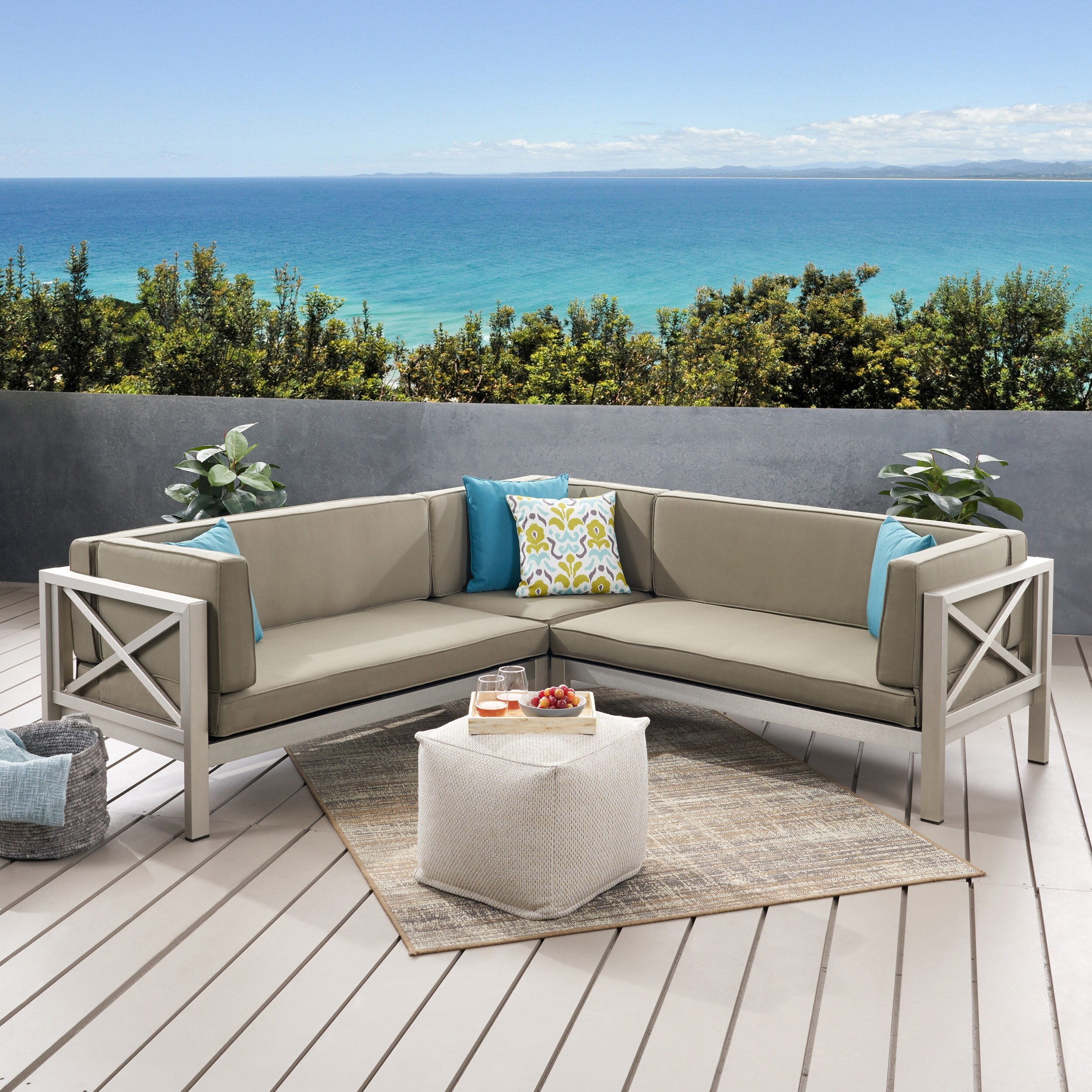 Shop La Vista Outdoor Modern 5 Seater V Shaped Sectional Sofa Set