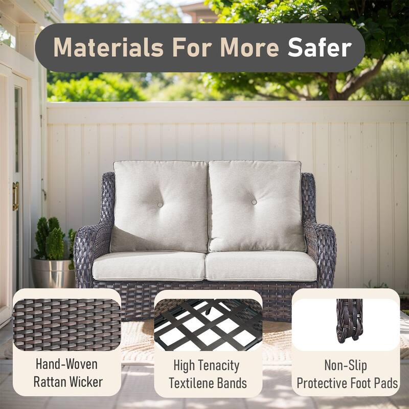 Outdoor Loveseat Sofa with Chair Ottoman Table