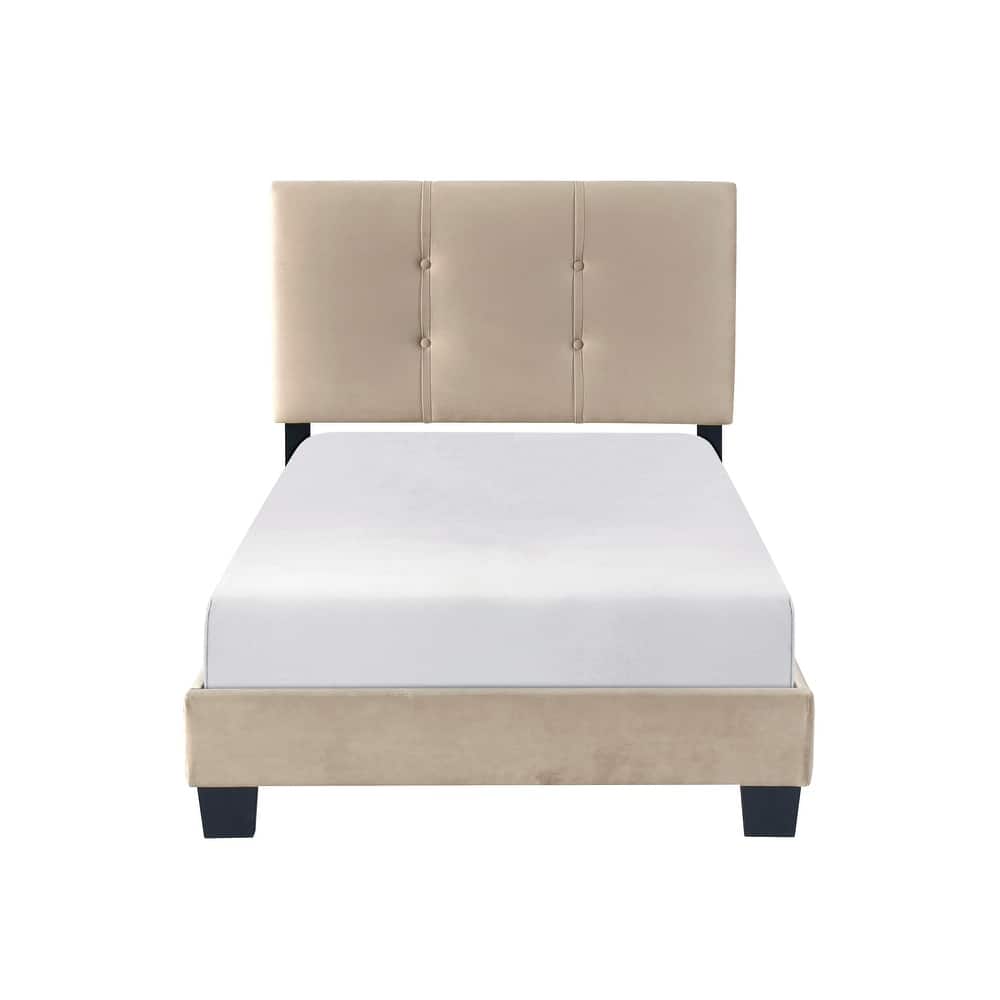 Light Brown Upholstered Solidwood Platform Bed 1pc