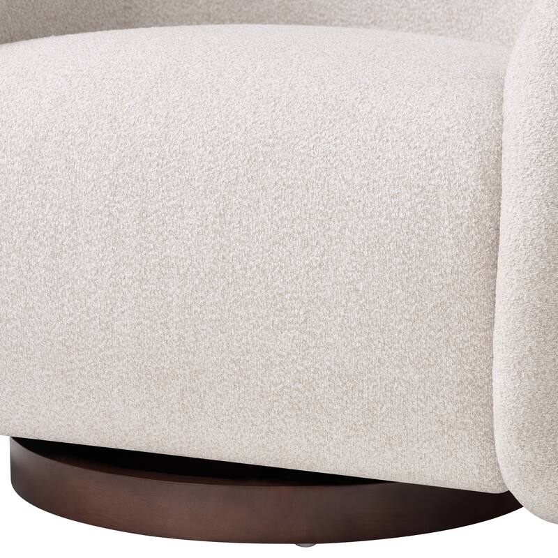 Scott Living - Sabbo Modern Boucle Upholstered 360° Swivel Accent Chair, Walnut-Finished Solid Wood Base & Ergonomic Curved Back