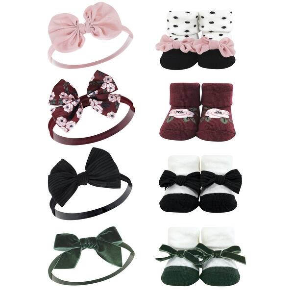 slide 1 of 1, Hudson Baby Infant Girl Headband and Socks Giftset, Burgundy Floral 8-Piece, One Size - Burgundy Floral 8-Piece Burgundy Floral 8-Piece - One Size
