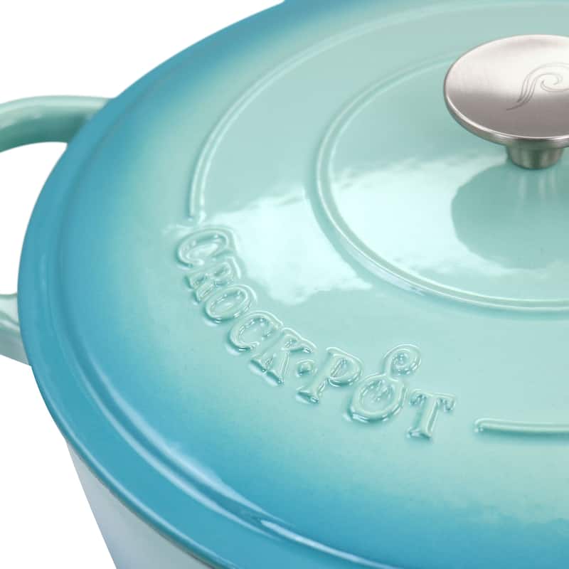 Crock Pot Artisan 5 Quart Enameled Cast Iron Braiser Pan with Lid in Gradient Aqua Blue