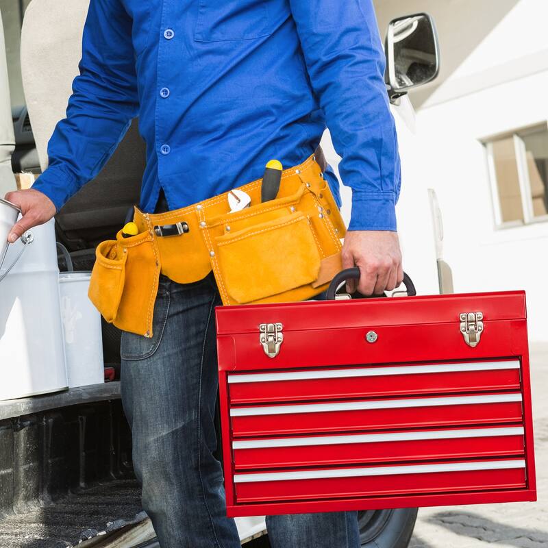 Portable Steel Tool Box with 4 Drawers,Cylinder Lock and Latch Closure