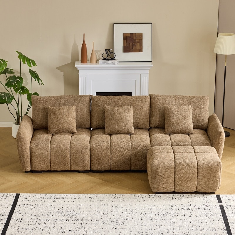 American Tufed Boucle Sofa with Ottoman - 3 Seat 1 Ottoman