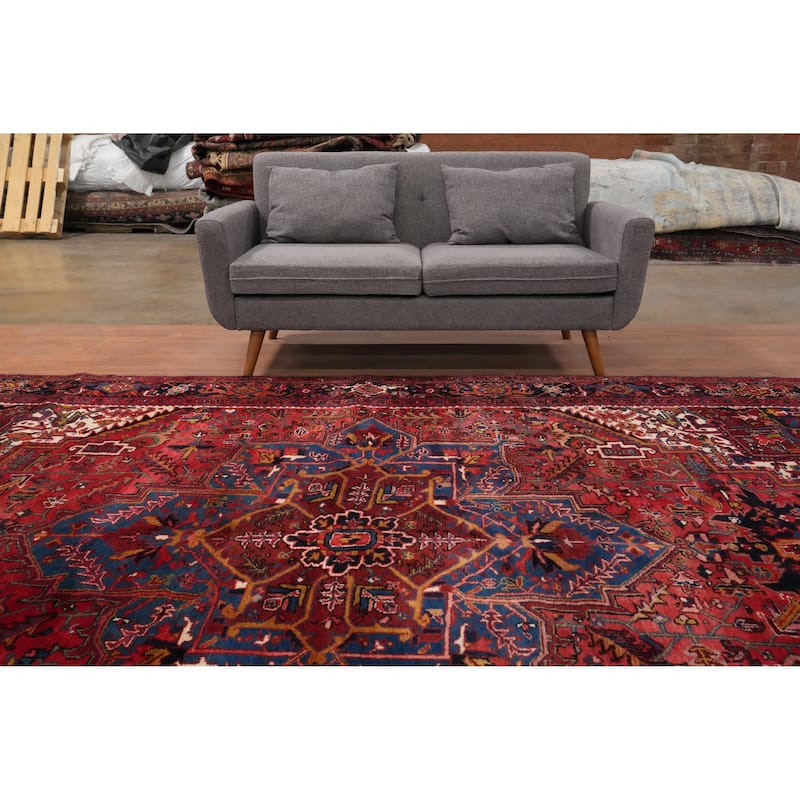 Hand Knotted Oriental 100% Wool Carpet Traditional Medallion Red Heriz Area Rug - 11' 11'' X 8' 4''
