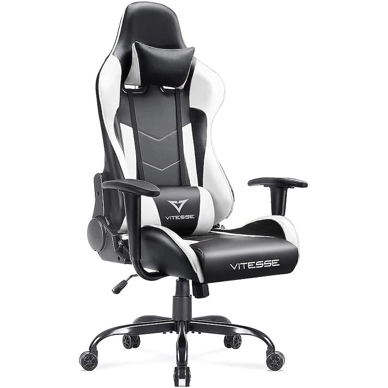 BOSSIN Gaming Chair High Back Computer Office Chair with Lumbar Support and Headrest - White